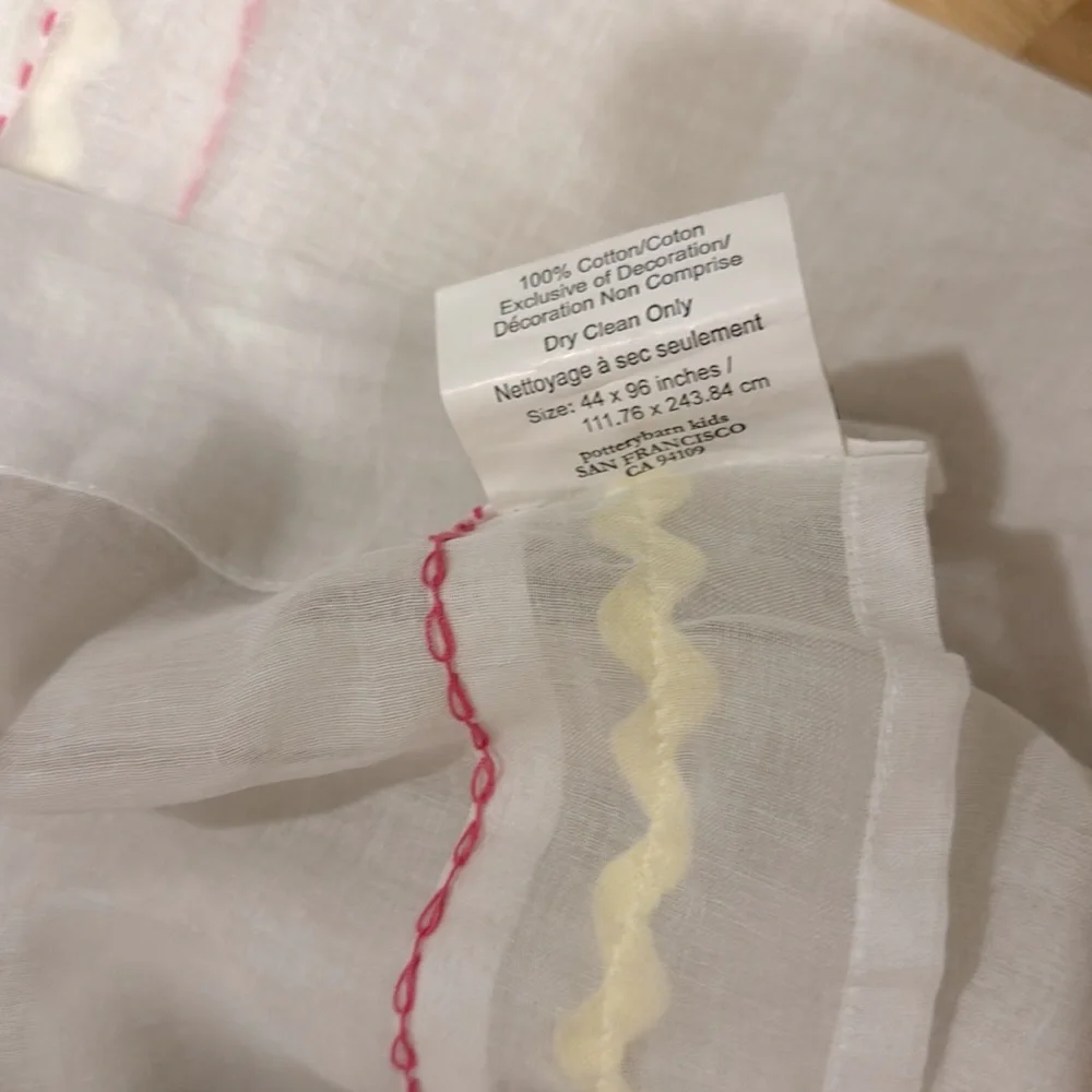2 Pottery Barn Kids Roc Rac Sheer drapes panels  2( 44” x 96” )